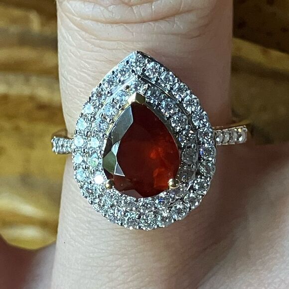 Natural Garnet Moissanite Sterling Silver Double Halo Ring Size 7.25 - Picture 1 of 8